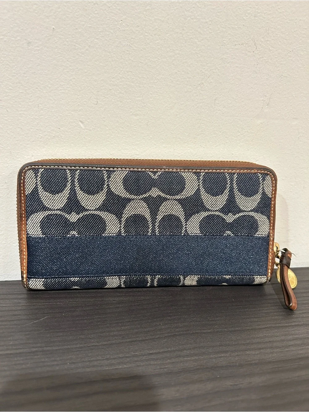 Coach Legacy Signature Striped Denim Accordion Zipper Wallet